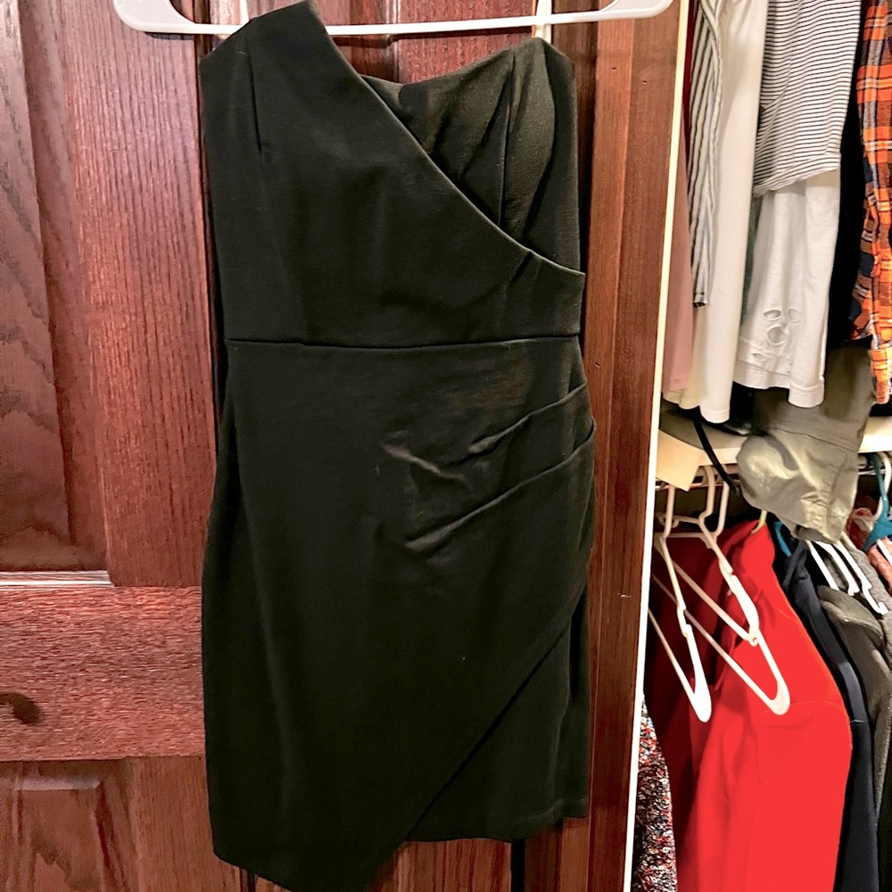 Mystic asymmetrical black strapless dress